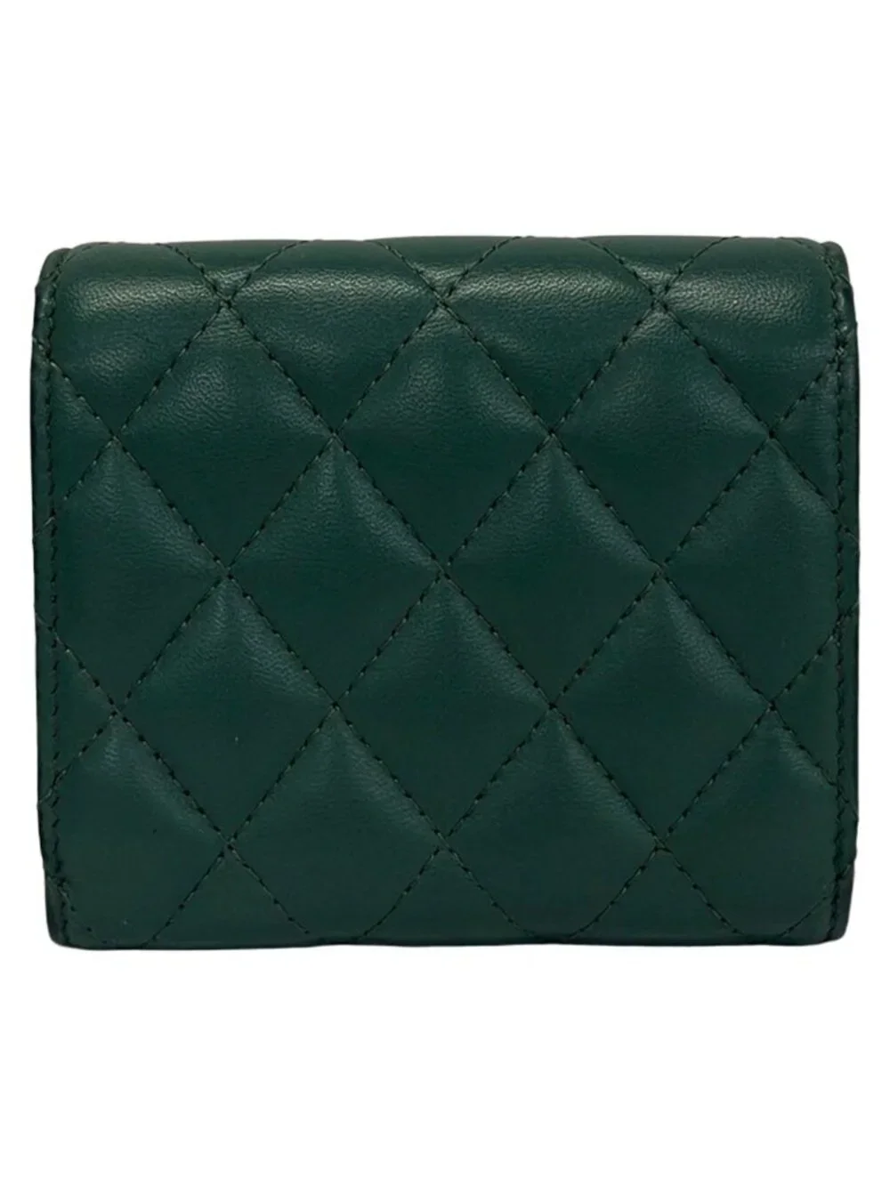 Chanel Trifold Wallet Quilted Blue Green CC Logo Gold Lambskin